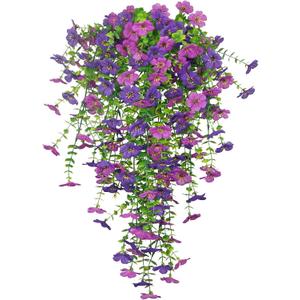 3 Pcs Artificial Hanging Flowers for Outdoors Spring Summer Purple Faux Silk Daisy Flowers UV Resistant Fake Plants Eucalyptus Realistic for Outside Home Indoor Planter Porch Garden Yard Decor
