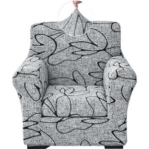 Stretch Printed Sofa Cover Couch Covers, 2-Piece Armchair Cover with Separate Cushion Cover, Washable Soft Spandex Furniture Protector for Living Room(Armchair, Grey Lotus)