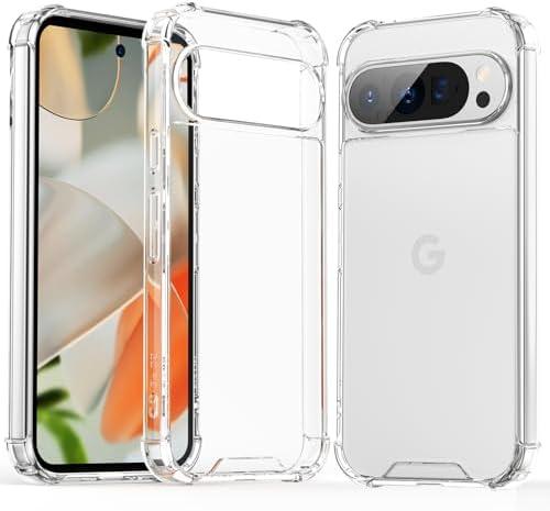 GeekZone for Google Pixel 9 and Pixel 9 Pro Case Cute Slim Thin Phone Cases Reinforced TPU Bumper Hard Clear PC Back Shockproof Protective Case for Pixel 9/9 Pro for Women Girls Men (Clear) 4pcs