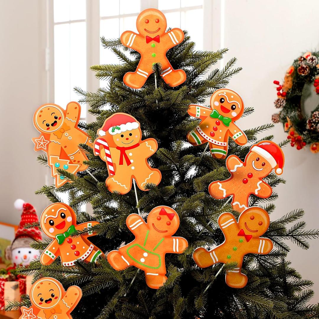 18 Pcs Christmas Tree Decorations 7.87 Inch Extra Large Gingerbread Man Picks Christmas Gingerbread Man Tree Topper Ornaments for Xmas Winter Home Office Party Vase Decorations