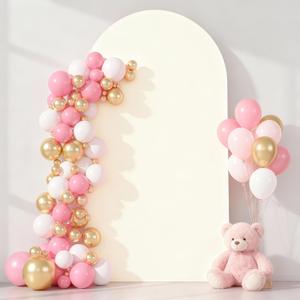 6.6FT Ivory Arch Backdrop Cover - Polyester Fitted Wedding Arch Stand Covers Round Top Chiara Arch Backdrop Cover for Birthday Party Banquet Photo Background Decoration