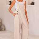 PRETTYGARDEN Overall Jumpsuit For Women 2025 Summer Casual Wide Leg Sleeveless Button Striped Jumpsuits Trendy Outfits (M)