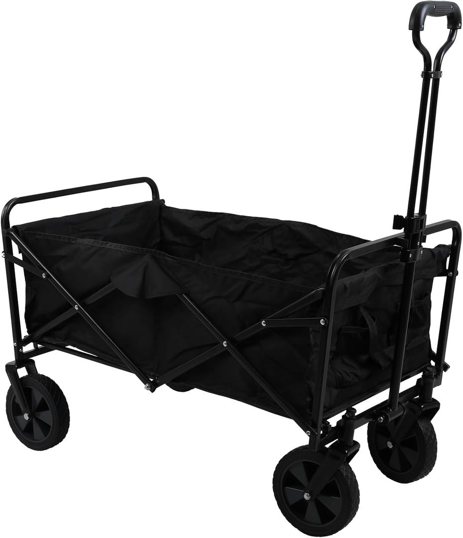 BLKMTY Collapsible Wagon Folding Outdoor Utility Wagon Heavy Duty Beach Cart Outside Camping Large Capacity Foldable Grocery Wagons for Garden Sports Shopping, Black