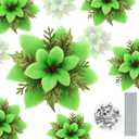 Zeyune 15 Pack Green Poinsettia Flowers Glitter Artificial Christmas Poinsettia Decor 5.5'' Plush Flowers Picks with Clips and Stems DIY for Xmas Tree Wreath Holiday Home Party Decor(Green)