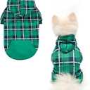 EXPAWLORER Plaid Dog Hoodie - British Style Warm Dog Sweater Shirt with Leash Hole,Pitbull Clothes Outfits,Winter Coat Apparel for All Breeds Puppy Girl Boy-Cat Apparel,Green Small