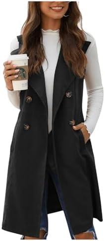 GORGLITTER Women's Western Long Blazer Vest Sleeveless Cowgirl Trendy Fashion Casual Business Casual Work Trench Coat, Black, Size M