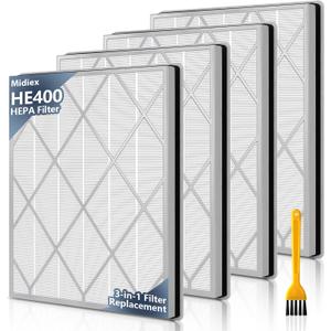 4 Pack HE400 HE401 Replacement Filter | For Shark Air Purifier 4 Model HE400 HE401 HE402 HE405 UA415 3-Stage Filtration Filters, H13 True HEPA #HE4FKPET Filter
