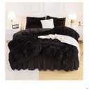 Andency King Size Comforter Set Black, Fluffy Winter Faux Fur Warm Soft Plush Bedding Comforter Set (1 Velvet Comforter & 2 Pillowcases), Fuzzy Thick Heavy Puffy Comforters Bed Set