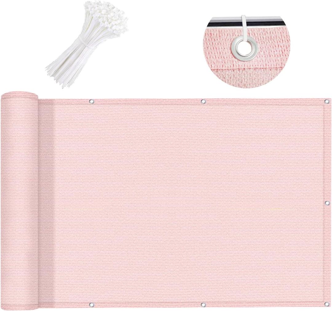 LOVE STORY 3'x10' Pink Balcony Screen Privacy Fence Cover -Mesh Privacy Screen UV Protection Weather-Resistant, 3 FT Height Shield for Deck, Patio, Backyard, Outdoor Pool, Porch, Railing, Pink