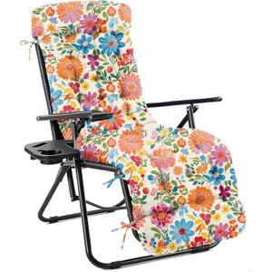 Patio Chaise Lounge Chair Cushion, Waterproof Zero Gravity Chair Cushion with Ties, Thick Cotton Chaise Lounge Cushion for Outdoor Indoor, 66x21x4 Inch Colorful Daisies (Cushion ONLY)
