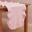 Tegeme Pink Gingham Table Runner 12''x71'' Cotton Ruffle Checkered Plaid Tables Runner Farmhouse Gingham Tablecloth for Home Kitchen Dinner Party Table Decorations (Plaid)