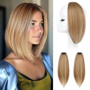 REECHO Clip in Hair Volumizer, 2PCS 12 inch Short Thick Clip in Hairpieces Adding Extra Volume Hair Extensions for Women (Golden Brown with Highlights)
