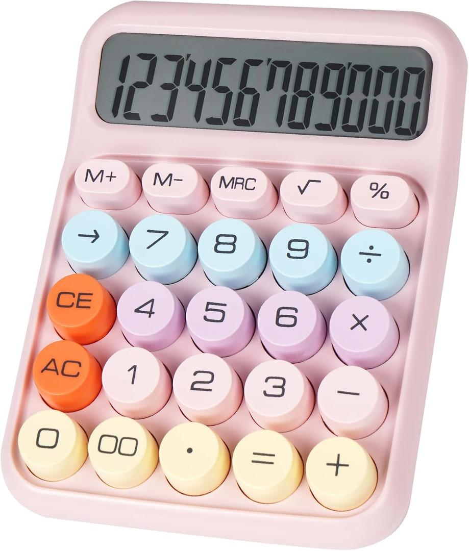 DANRONG Mechanical Switch Calculator with Big Buttons, Calculators Desktop, 12 Digits, Large LCD Display, Desk Calculator, Cute Pink Calculators for Teachers Students Basic Office (Pink)