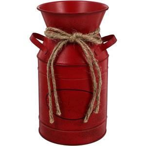 ABOOFAN Galvanized Metal Vases Rustic Milk Can Jug Vintage Farmhouse Bucket Decorative French Bucket Pots Primitive Flower Holder for Wedding Table Centerpiece Decor Red