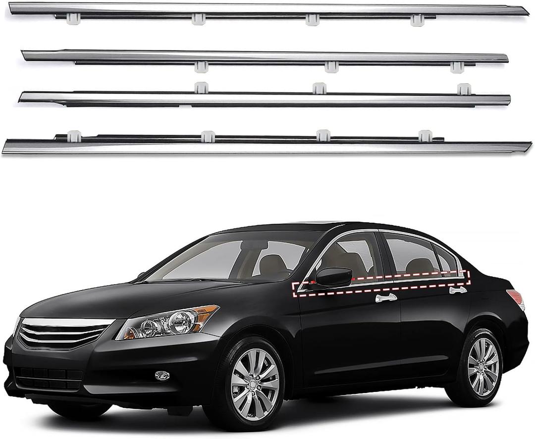 Window Molding Trim for Honda Accord 2008-2012,4-Door Sedan,Chrome Outside Door Weatherstrip Window Seal Belt,Replace#72410-TA0-A01 72450-TA0-A01 72910-TA0-A01 72950-TA0-A01