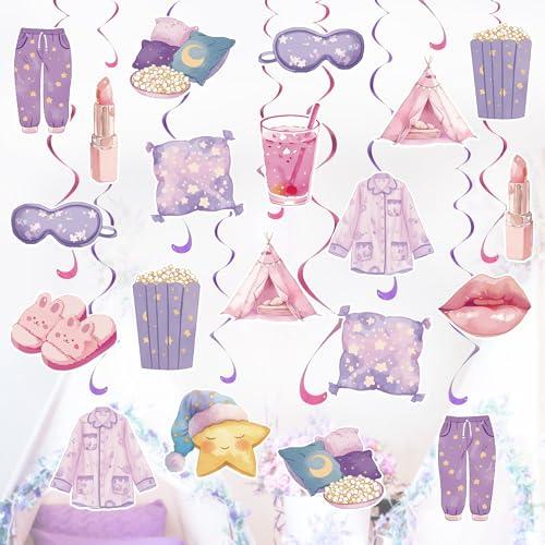 24PCS Sleepover Hanging Swirl Decorations Sleepover Party Ceiling Decorations Sleepover Party Supplies for Girls Slumber Party Girls Night Pajama Spa Birthday Party Decorations