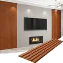 VESLARA 8-Pack WPC Wall Panels 118 x 6.3 3D Slat Wall Panel Acoustic Wall Paneling for Interior Wall Decor TV Background Kitchen Bedroom Teak