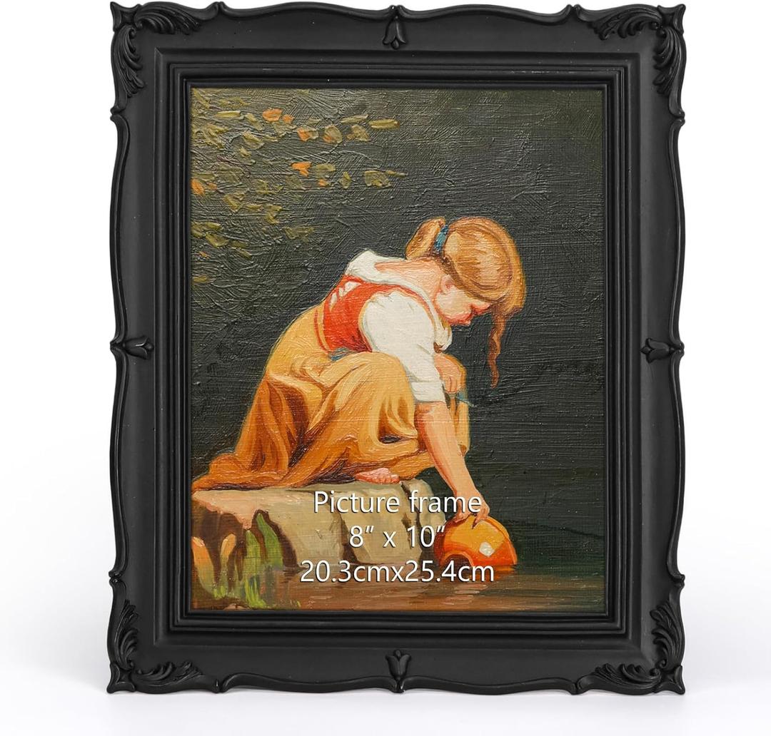 PHAREGE Vintage Picture Frame 8x10 Black, 8 by 10 Ornate Decorative Antique Frame with Mat for 5x7 Photo, Fancy Matted Frame for Desktop or Wall, Horizontal or Vertical