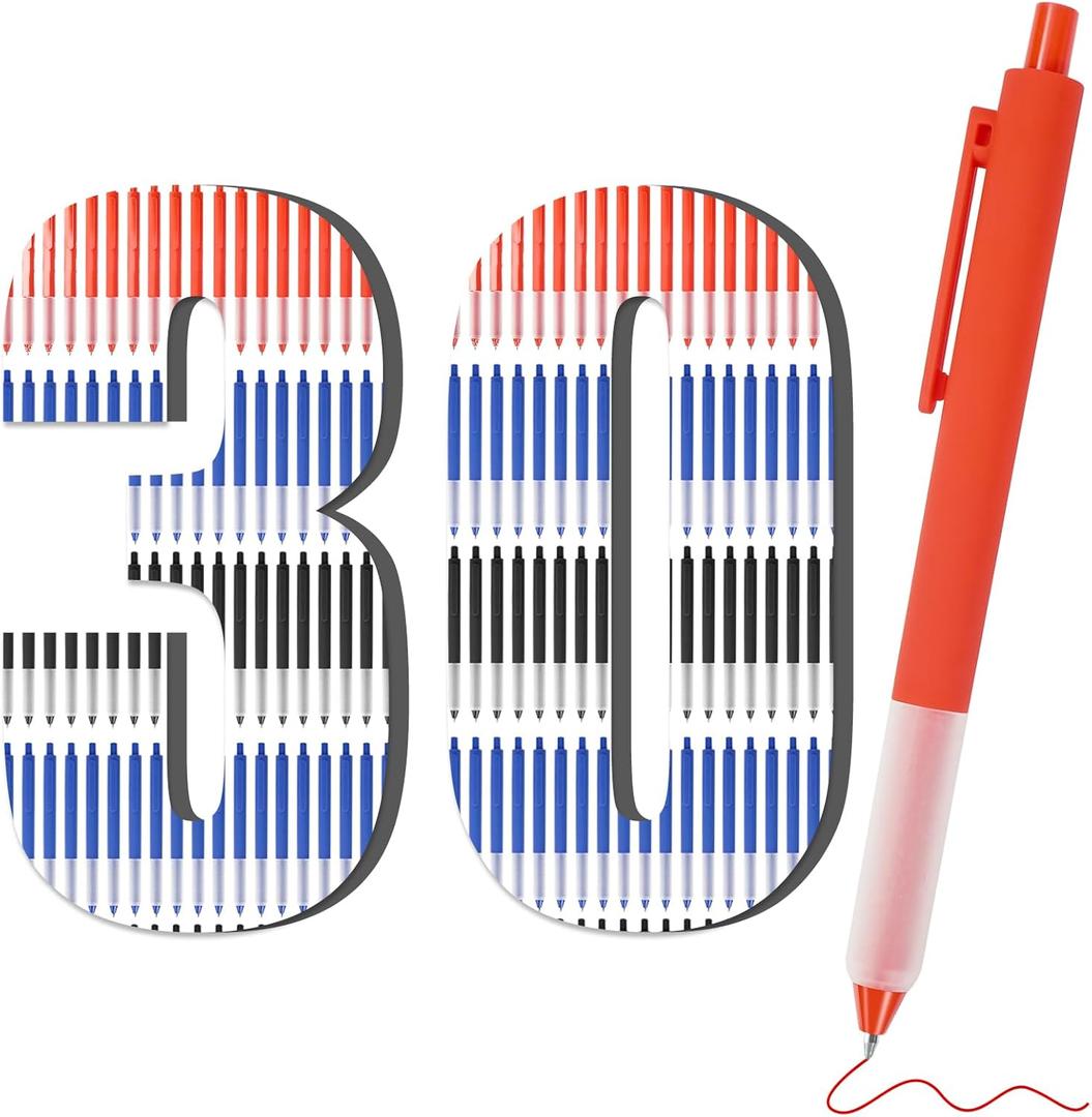 2 x Pens Bulk, 30 Pcs Retractable Ballpoint Pens Medium Point (1.0mm) Rollerball Pens for Smooth Writing Women Men Gifts, (10Black&10Blue&10Red Ink) for Journaling School and Office Supplies Use