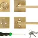 Cielsa Dawn Gold Heavy Duty Privacy Lever Door Handle and Single Cylinder Deadbolt Lock and Key Combo Pack - Locking Lever Set for Left or Right-Handed Doors - Exterior Door Levers - Satin Brass