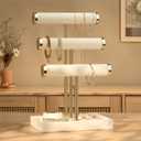 3 Tier Bracelet Holder Display - Detachable T Bar Beige Velvet Bracelet Holder, Jewelry Holder Organizer for Bracelet, Necklace, Watches, Rings