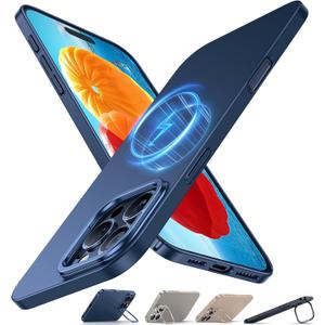 TORRAS Magnetic Slim Fit for iPhone 16 Pro Max Case with Stand, Compatible with MagSafe, Built-in Stash Stand, Ultra Thin 16 ProMax Case, Lightweight Anti-Scratch Matte Hard Phone Case 6.9 inch, Blue