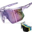 HAAYOT Polarized Sports Sunglasses for Men Women Youth Baseball Cycling Running Softball Biking Glasses 5 Lenses (Transparent Purple)