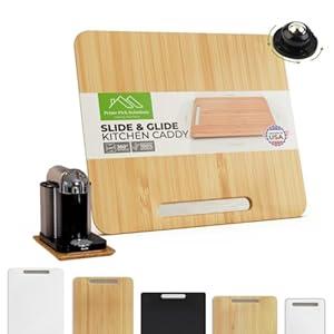 Prime Pick Solutions Bamboo Countertop Appliance Slider with 360' Wheels - Appliance Sliding Tray for Coffee Maker & Heavy Kitchen Appliances - Bamboo Rolling Tray, Patent Pending (13"x10.5" Natural)