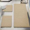 Bathroom Rug Mat Set 3 Piece, Chenille Bath Mat Set, Extra Large Non-Slip Ultra Soft Carpet Mats, Absorbent with U-Shaped Toilet for Bathroom, Tub, Shower, Beige | 16"x24"+24"x48"+20"x20" U shape