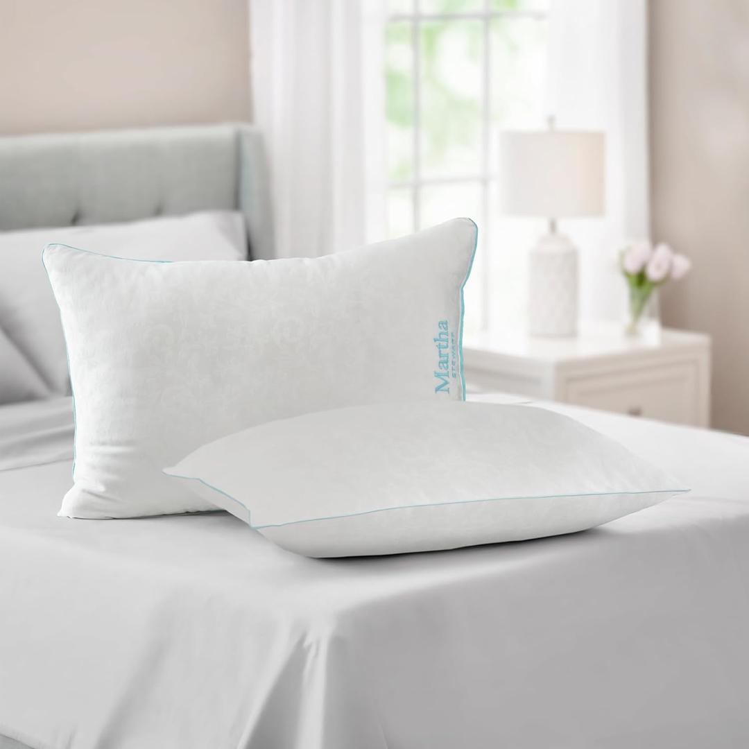 Martha Stewart Heriloom Jacquard Down Alternative Pillows, Standard/Queen Size Set of 2 - Medium Support for Stomach, Back and Side Sleepers (White)
