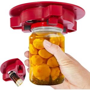 Banyaa Jar Opener Bottle Opener for Seniors with Arthritis - Under Cabinet Jar Opener for Weak Hands, Rotary Lid Opener, Easy Twist-Off Lids for Jars & Bottles, Original Kitchen Gadgets (Red)
