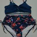 High Waisted Bikini - Two Piece Swimsuit for Women Tummy Control Modest Bathing Suit 2025 Cutout Twist Swimwear (Large, Teal and Floral)
