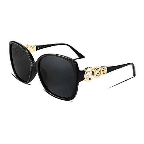 FEISEDY Women's Fashion Sunglasses, Oversized Square Frame with Pearl Sparkling, Polarized UV Protection B2821