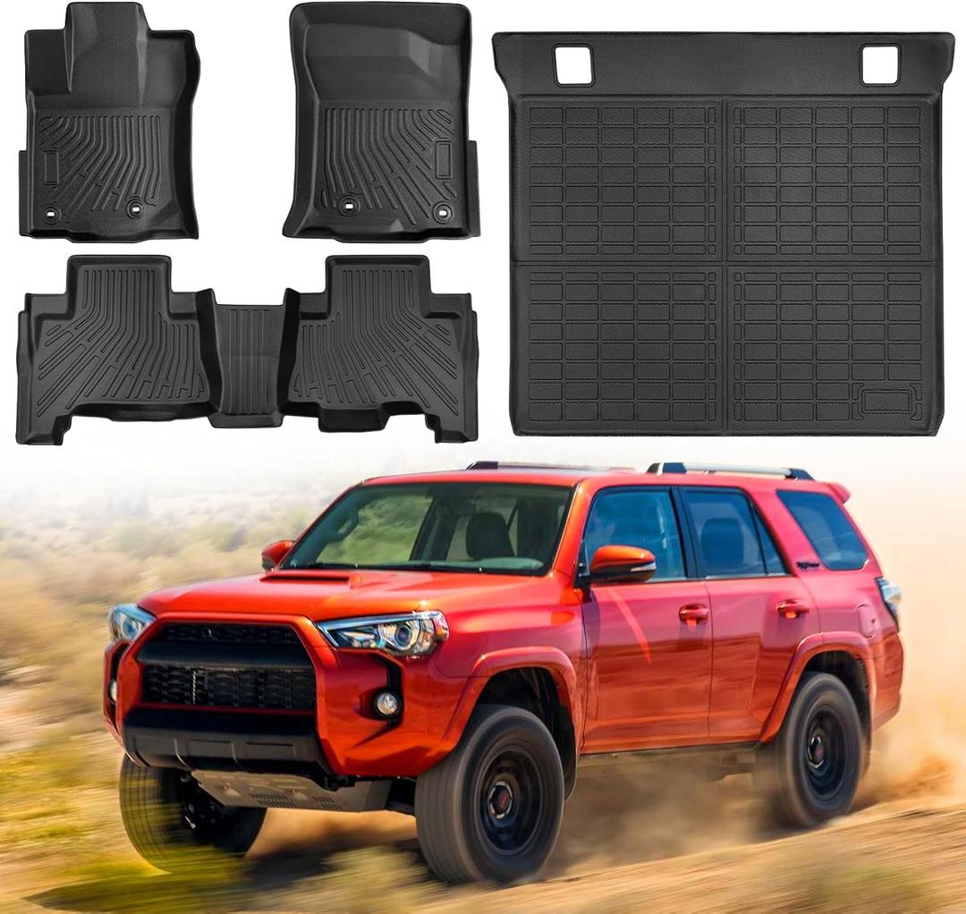 for Toyota 4 Runner All Weather Floor Mats 2013-2024 | ONLY for 4Runner 5-Seater | Full Set TPE Cargo Liners Trunk for Lexus GX460 2014-2024 | Car Interior 4Runner Accessories | 4 Pcs
