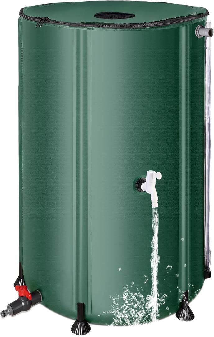 Collapsible Rain Barrel Water Collection System - 100 Gallon Portable Water Storage Tank,Foldable Rainwater Collect System Downspout, Water Catcher Container with Filter, SpigotsOverflow Kit,Green