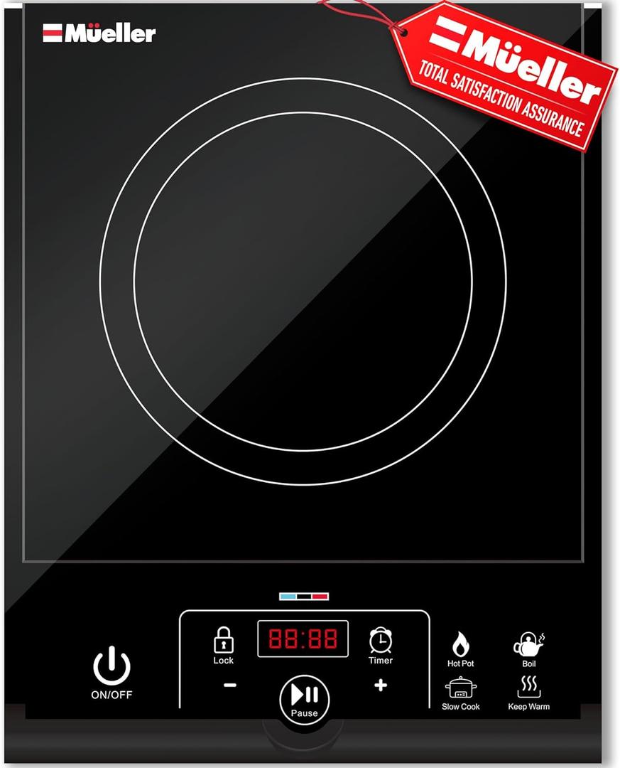 Mueller RapidTherm Portable Induction Cooktop, 1800W Hot Plate Electric Stove Top Burner. 8 Temp Levels, Auto-Off & Pot Detection, LED Display, Child Lock, 4 Programs, Burners for Cooking