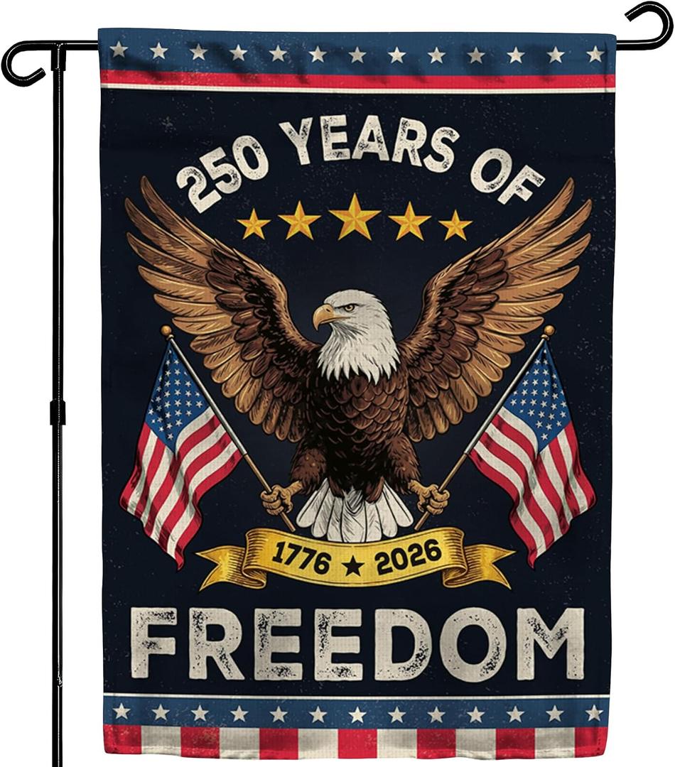 5 x 250th Anniversary America USA Garden Flag for Outside, 250 Years of Freedom 1776-2026 Eagle Design Patriotic Double-Sided Waterproof Yard Flag 12x18 Inch for 4th of July Memorial Day Outdoor Decor