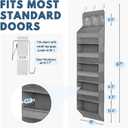 Over The Door Organizer Hanging with 5 Large & 6 Side Pockets 5 Tier Behind Door Storage 50 lbs for Closet, Nursery, Bathroom Door Organizer, 1 Pack, Grey