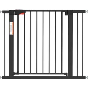 ClawJaw Pet Gate Easy Walk Thru Dog Fence Gate with Pet Door for Stairs Doorways House, Auto Close, Easy Install Pressure Mounted Pet Gates for Doorways, Black