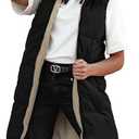 PHISOCKAT Long Vest for Women Sleeveless Reversible Puffer Vest Zipper Hoodie Fleece Vest Winter Outerwear Vests with Pockets, Black, Small