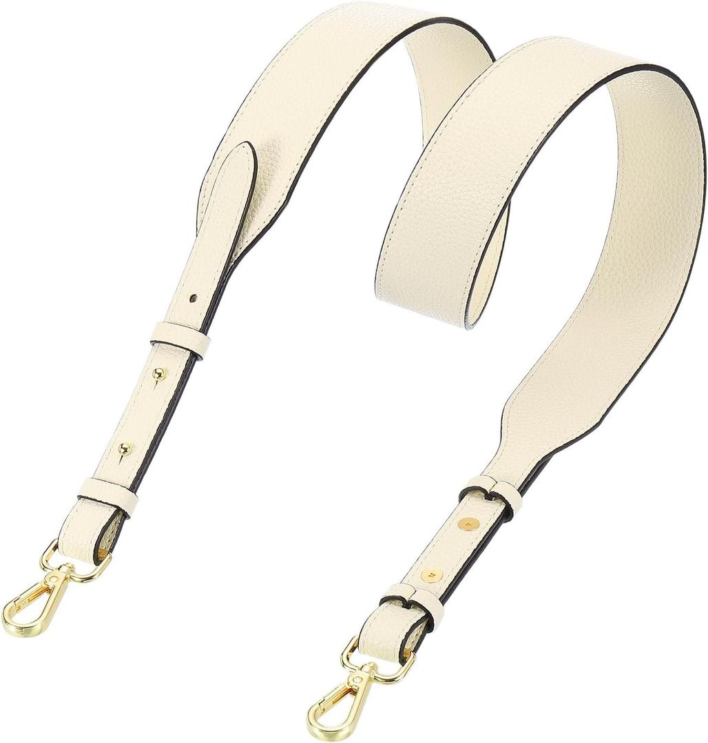 Uxcell PU Leather Purse Strap, 41.7"-45.3" Adjustable Crossbody Replacement Straps 1.5" Width for Handbags, Shoulder Bag (Cream, Gold Clasp)