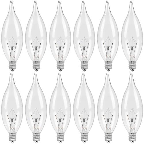 COLWATT 12-Pack Candelabra Light Bulbs 40W Warm White 2500K, 380 Lumen Candle Chandelier Bulb for Ceiling Fan, Pendants or Outdoor, CA10 Clear Type B E12 Base Dimmable