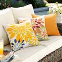 Floral Outdoor Pillow Covers Waterproof Spring Throw Pillow Cases Orange Yellow 20x20 Inch Set of 2 Decorative Summer Cushion Covers for Patio Furniture Garden Bench Porch Sofa