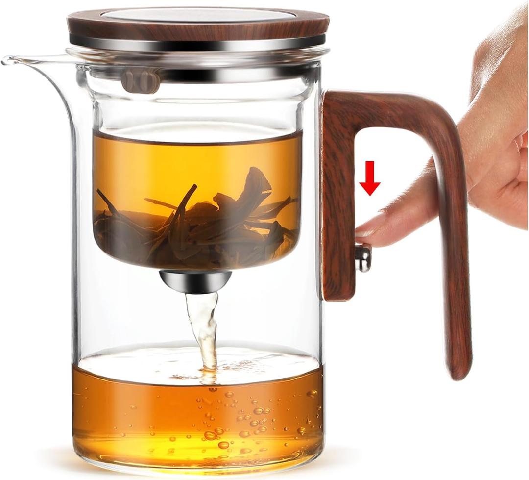 Enchanti Tea Pot - 600ml/20.3oz Witchcraft Magic Glass Teapot, Magnetic Water Separation Design, Borosilicate Infuser Pot with Strainer for Loose Leaf & Herbal Teas, Ideal for Tea Maker (Brown)