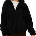 GAMISOTE Womens Fuzzy Sherpa Fleece Jacket Zip Up Oversized Winter Warm Sweatshirt Hoodies 2025 (Small, Black)