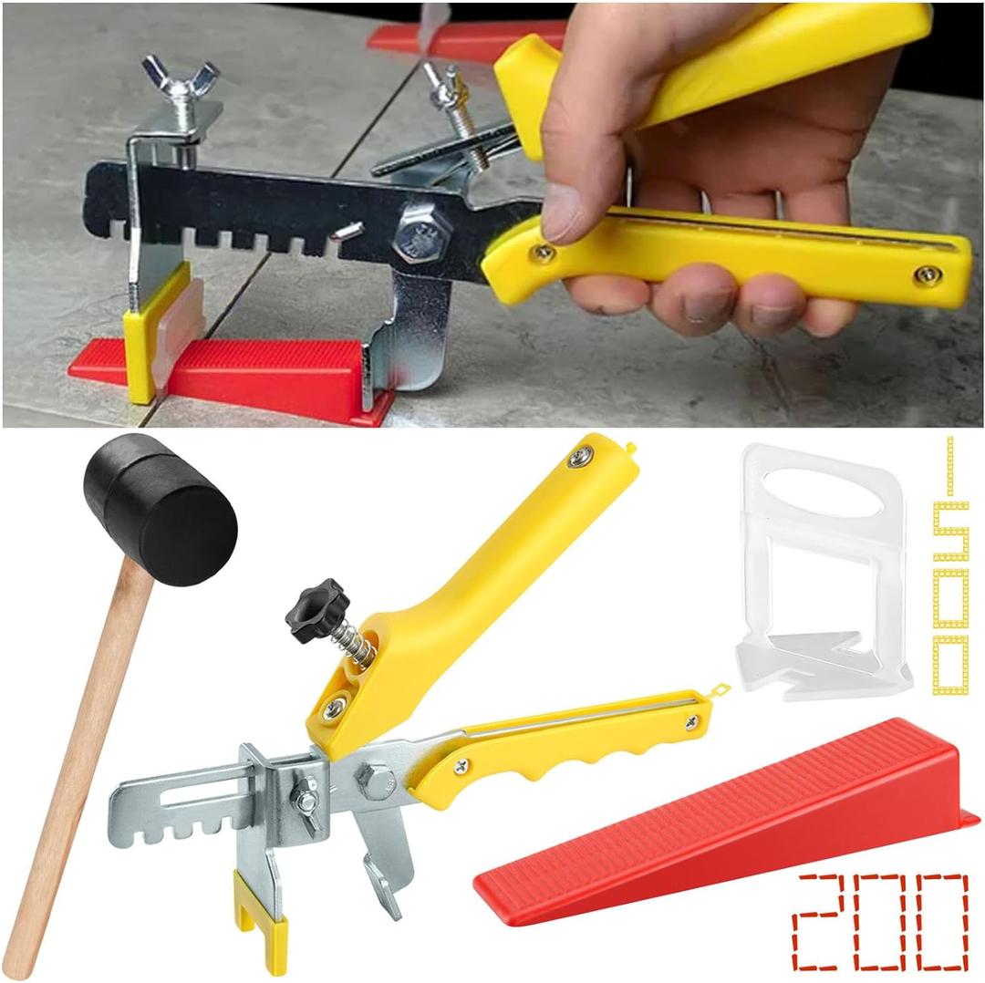 Tile Leveling System with Plier and Rubber Mallet, 1500 Pcs Tile Spacers Clips 200 Pcs Reusable Wedges, Leveler Tool Set for DIY Professional Ceramic Tile and Stone Installation (1/16 Inch) (1/16 inch)