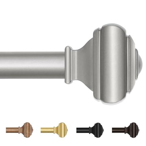 Antique Silver Curtain Rod 32 to 58 Inch(2.6 to 4.8 ft) with Brackets, USFOOK 7/8 Inch Splicing Single Curtain Rods for Windows 20 to 54 In, Adjustable Decorative Curtain Pole with Square Finials