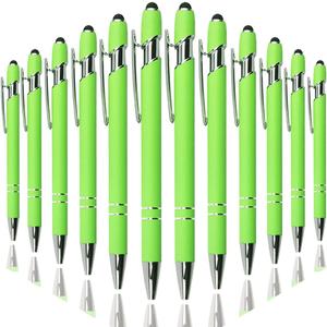 Ballpoint Pen with Stylus Tip, Soft Touch Click Metal Pen, 1.0mm Medium Point, Black Ink, 12 Count(Light Green)