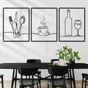 Otoolling 3 Pieces Metal Minimalist Line Kitchen Signs Wall Decor Drawing Rustic Kitchen Wall Art for Dining Living Room Home, 14 x 11 Inches(Dining Room,Black)