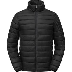Lightweight Puffer Jacket Packable Water-Resistant Quilted Padded 4 Pockets Winter Insulated Thermal Puffy Coat (Large, Black)